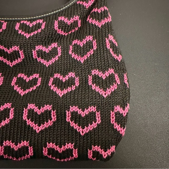 THE SAK Black Knit Shoulder Bag with Pink Hearts - Picture 12 of 12